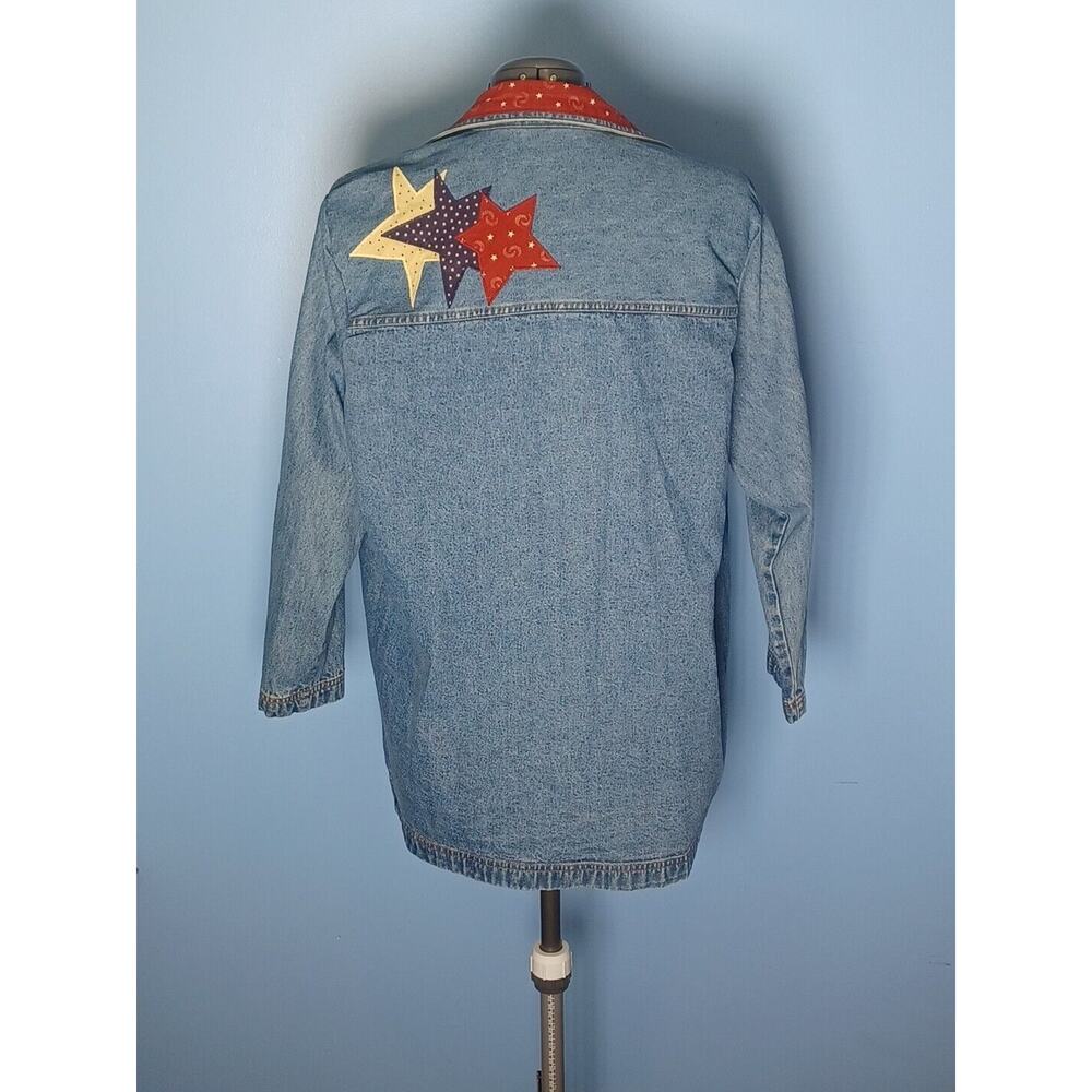 Cabin Creek Denim Chore Coat Womens Medium Americana Stars Hearts Red,White,Blue - Picture 5 of 12